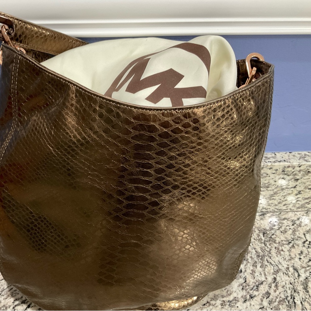 Michael Kors Metallic Snake-Embossed Shoulder Bag